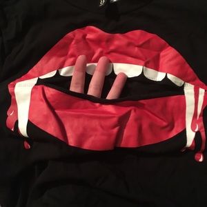 Vampire lips goth long sleeve chest peek top